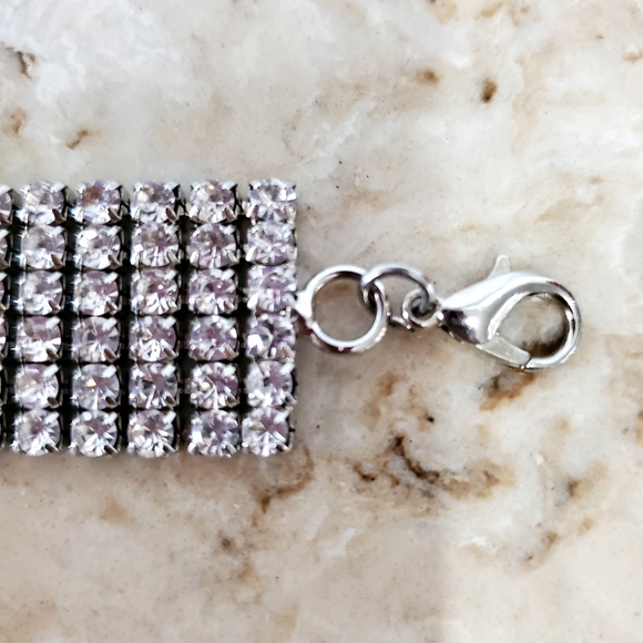 Stunning Vtg Rhinestone 6 Row Silver Tone  Choker Necklace - Picture 10 of 12